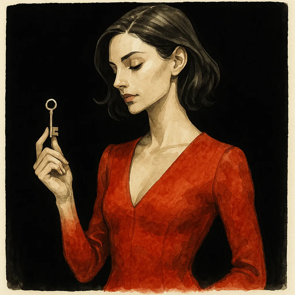 A woman holding a key as a symbol of consensual power exchange